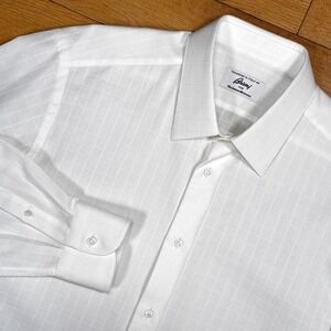 Brioni Neiman Marcus Mens White Textured Grid Cotton Dress Shirt Made in Italy